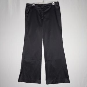 JS Collections Wide Leg Pants 14 Black Satin Zip Trouser Y2K Vtg Shiny Party